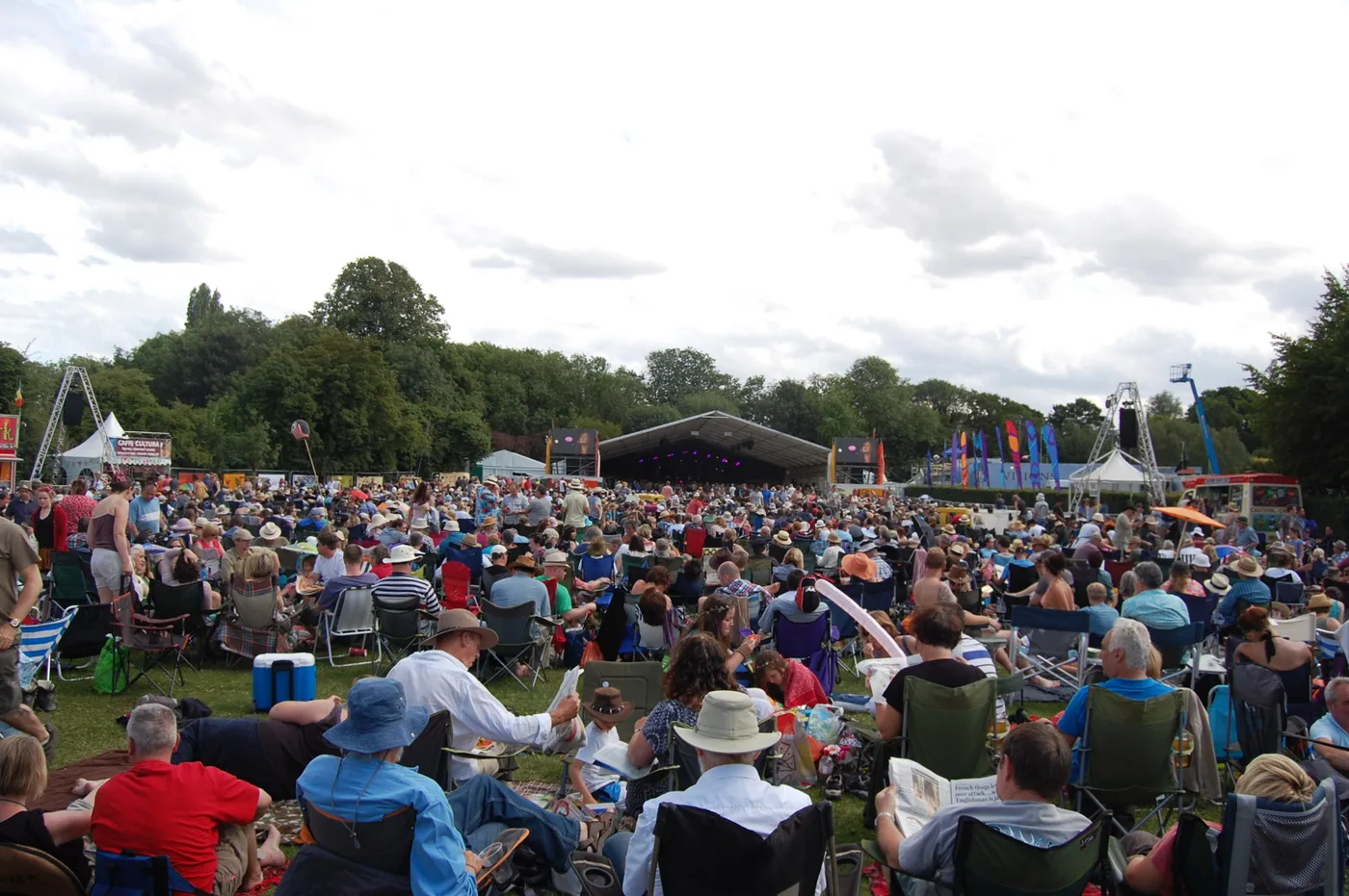 The Cambridge Folk Festival main stage at Cherry Hinton Hall in 2012. The 2027 weekend runs from Friday 30 July to Sunday 1 August