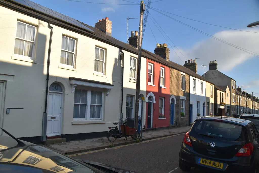Terraced houses on Kingston Street, off Mill Road. Terraces are the one Cambridge property type still priced above the city's all-property average
