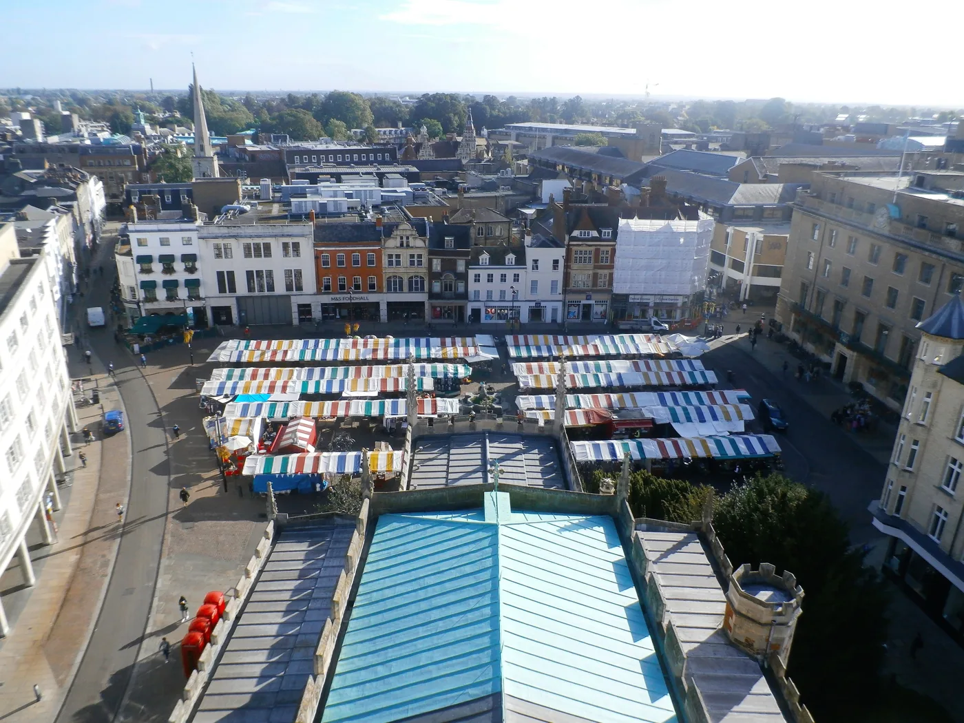Market Square in the centre of Cambridge, where the city's market trades seven days a week